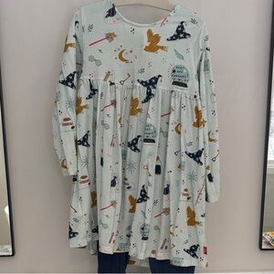 Magnetic Me - Whimsical Patterned Dress with Blue Leggings